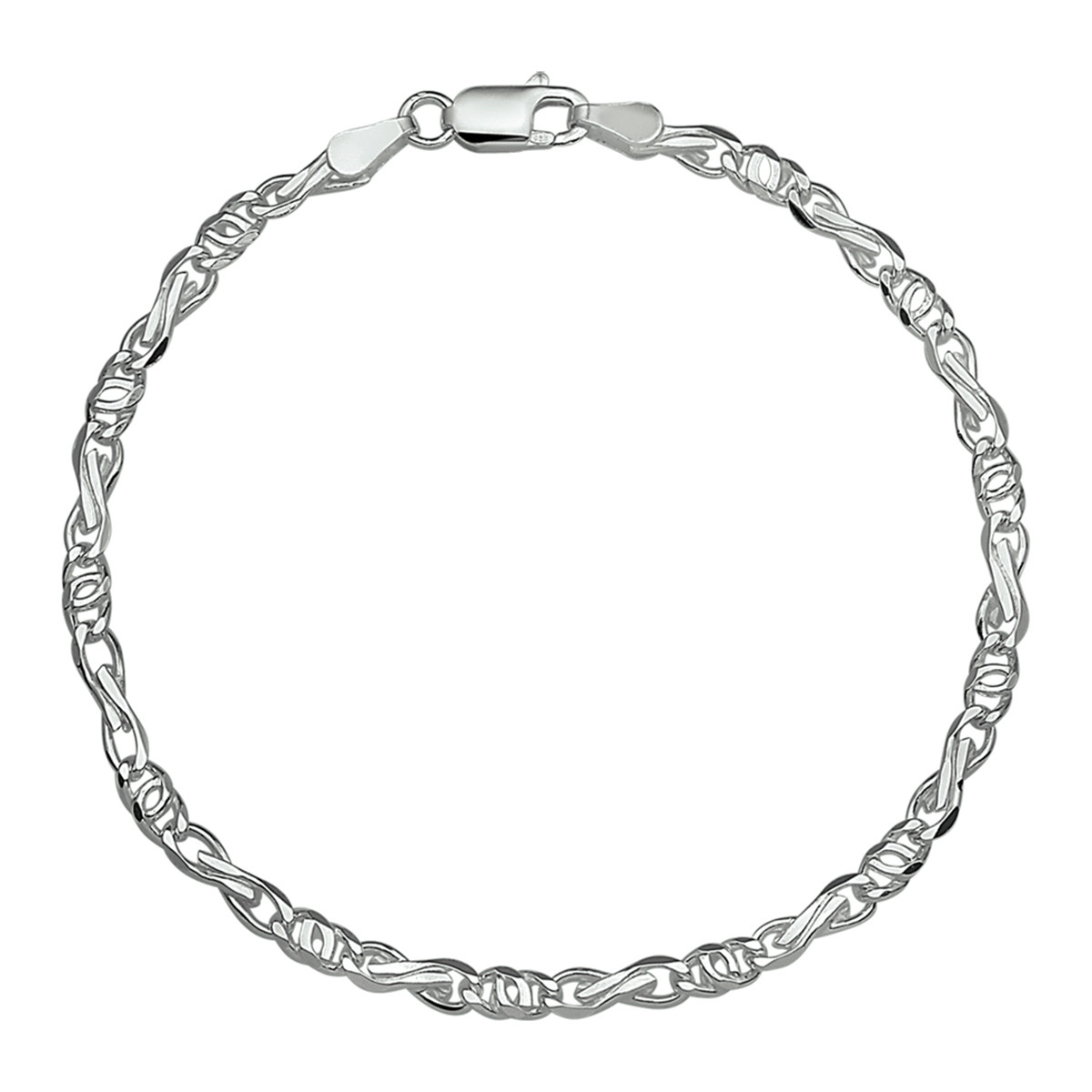 Gerhodineerd zilveren schakelarmband met valkenoogschakel 3.5 mm breed - Lengte 18 cm