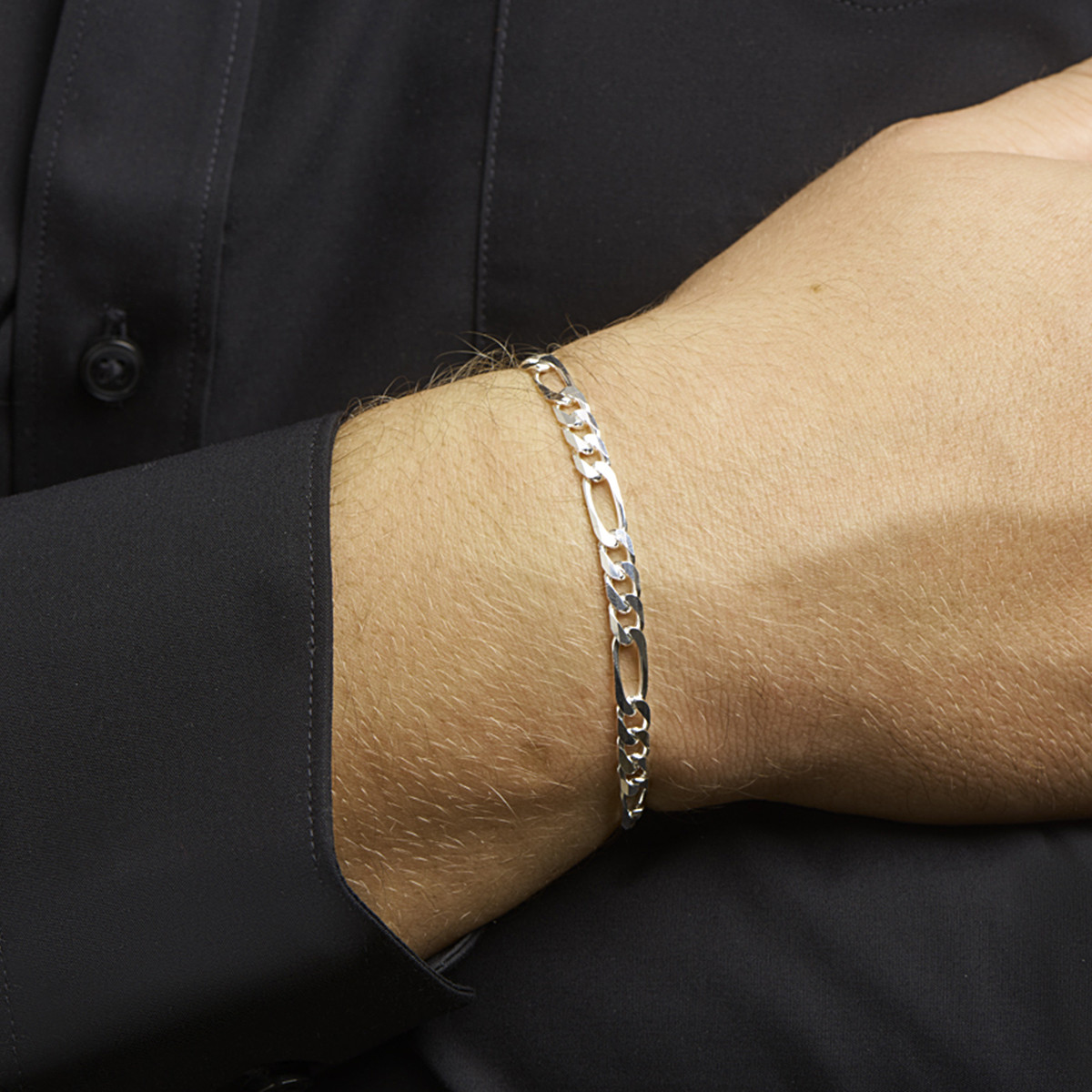 Gerhodineerd zilveren schakelarmband voor heren met figaro schakel 5.1 mm breed - Lengte 20 cm