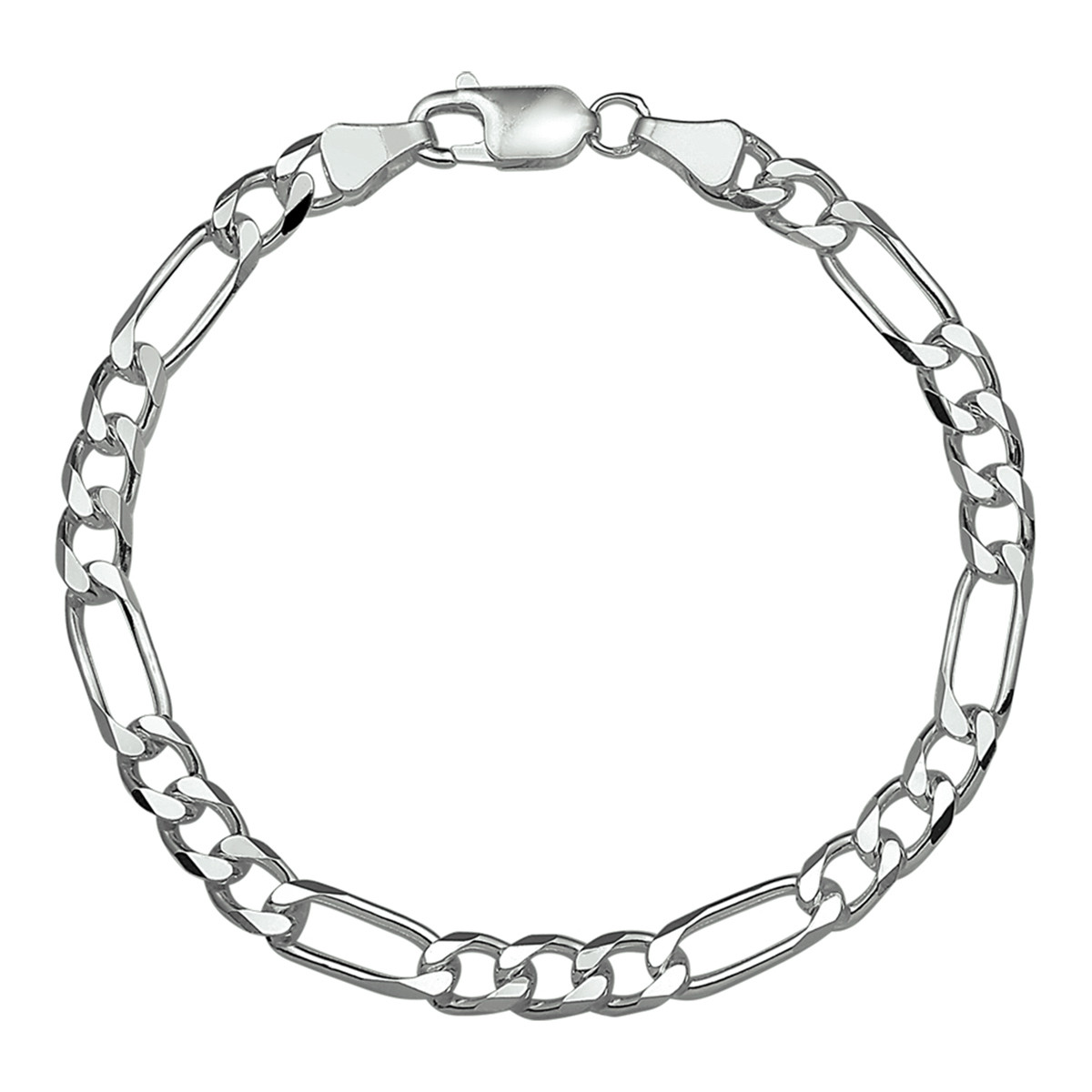 Gerhodineerd zilveren schakelarmband voor heren met figaro schakel 5.1 mm breed - Lengte 20 cm