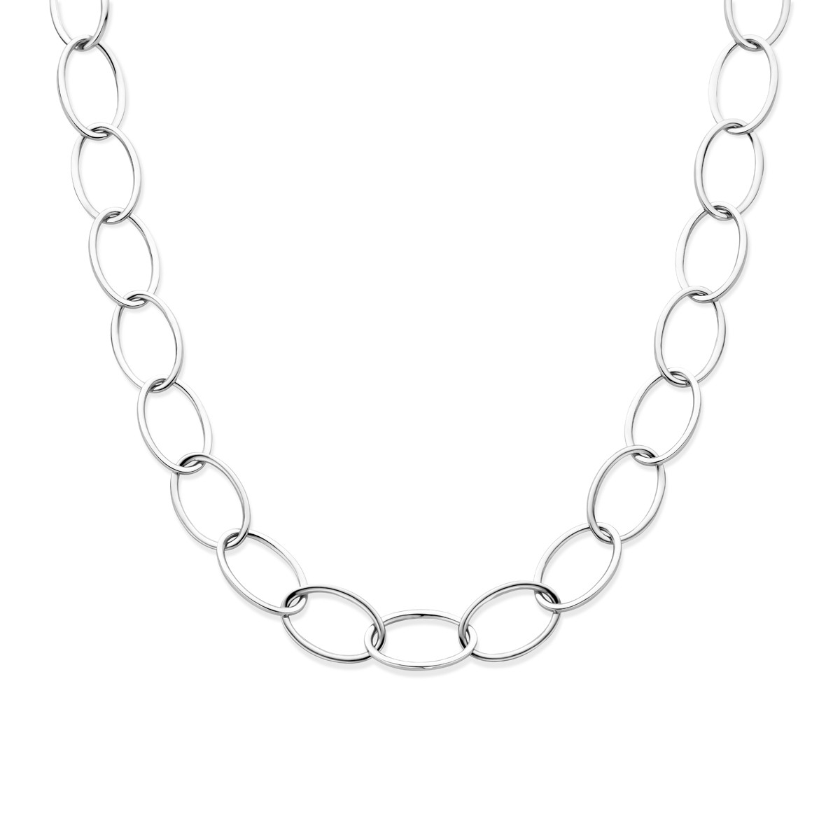 Gerhodineerd zilveren schakelketting met ovale schakels 16 mm breed - Lengte 45 cm
