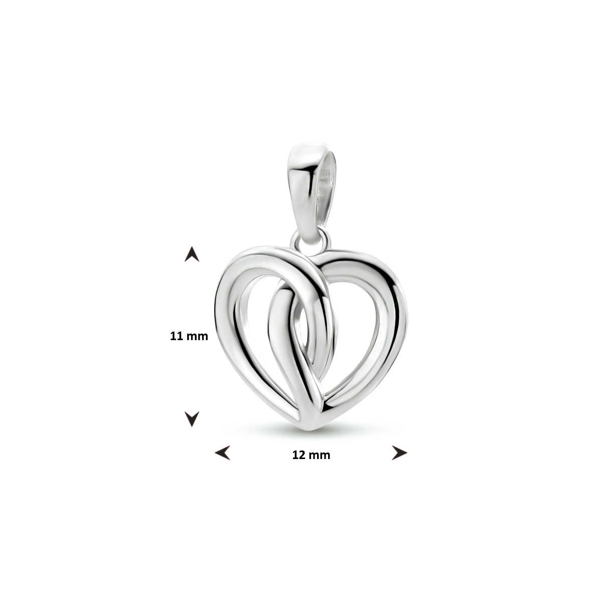 Gerhodineerde gevlochten zilveren hart hanger - 11 x 12 mm