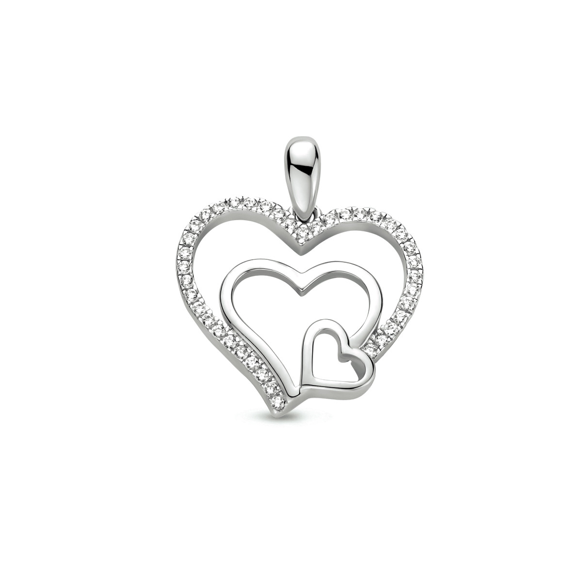 Gerhodineerde hart hanger met zirkonia's - 22 x 18 mm