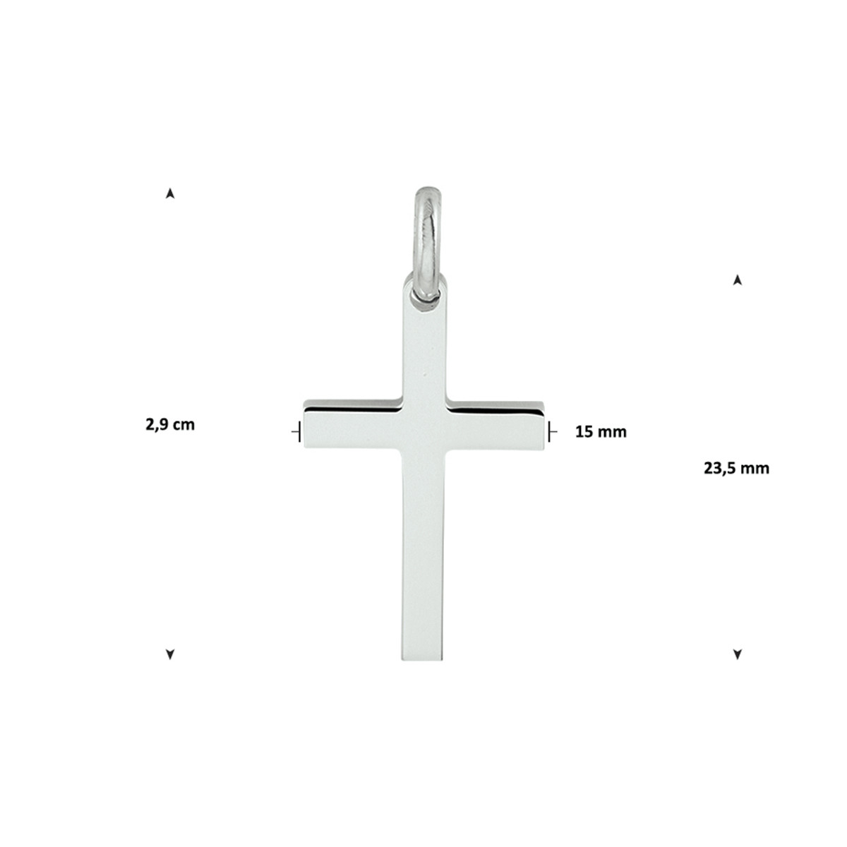 Gerhodineerde kruis hanger zilver - 29 x 15 mm