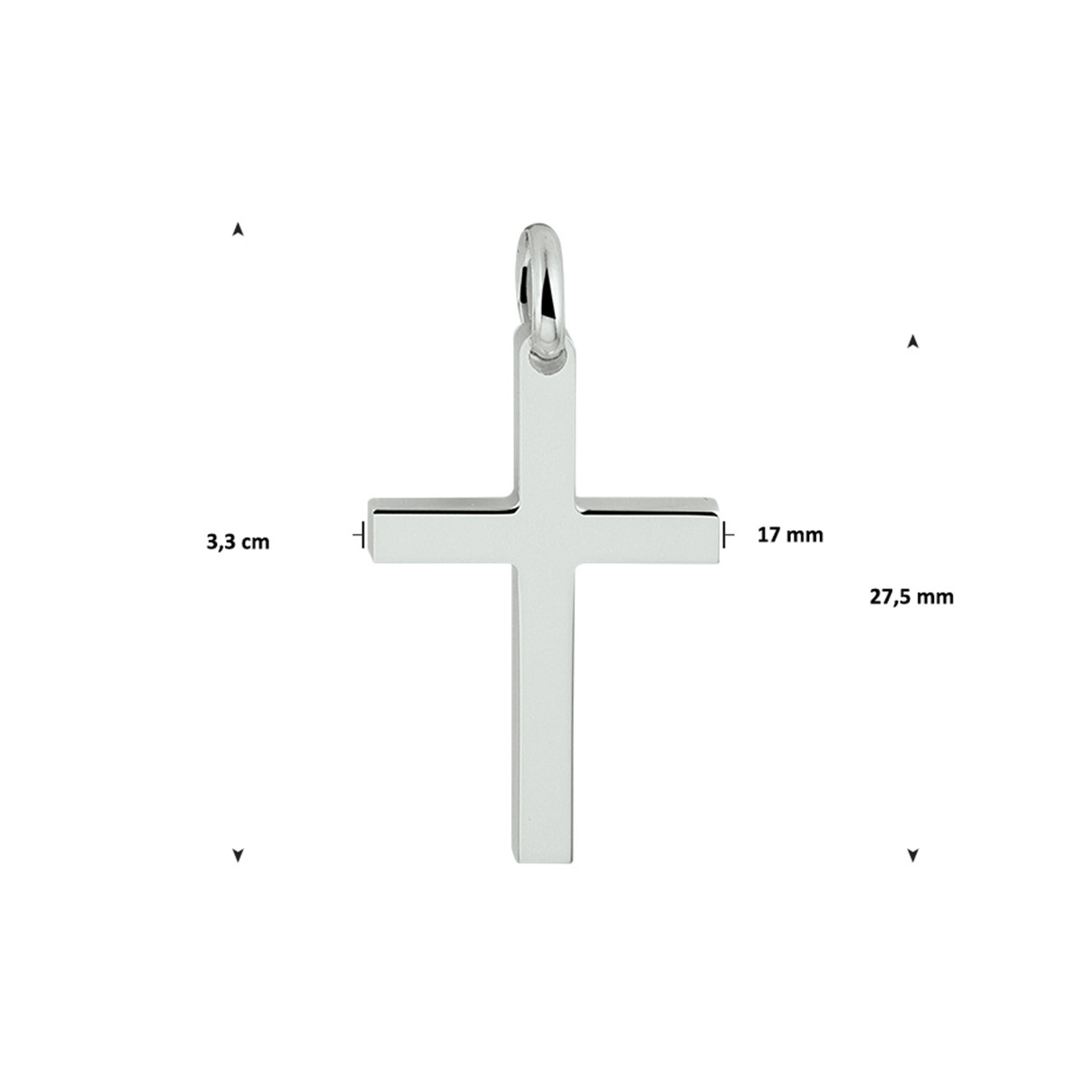 Gerhodineerde kruis hanger zilver - 29 x 17 mm