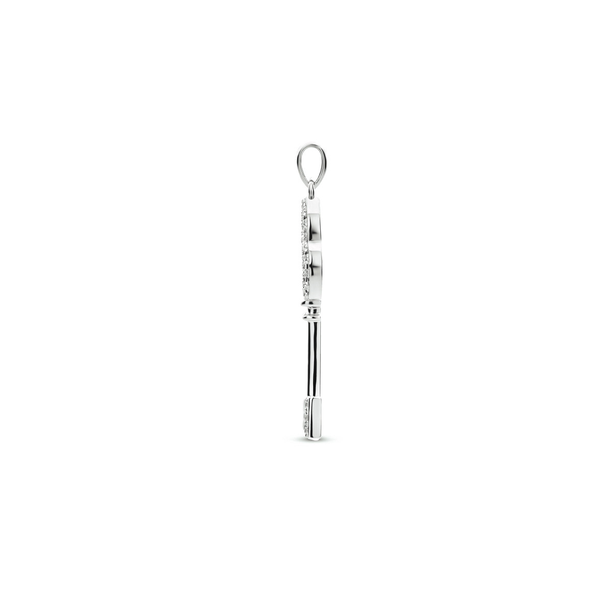 Gerhodineerde zilveren hanger met sleutel en zirkonia's - 38 x 13.5 mm