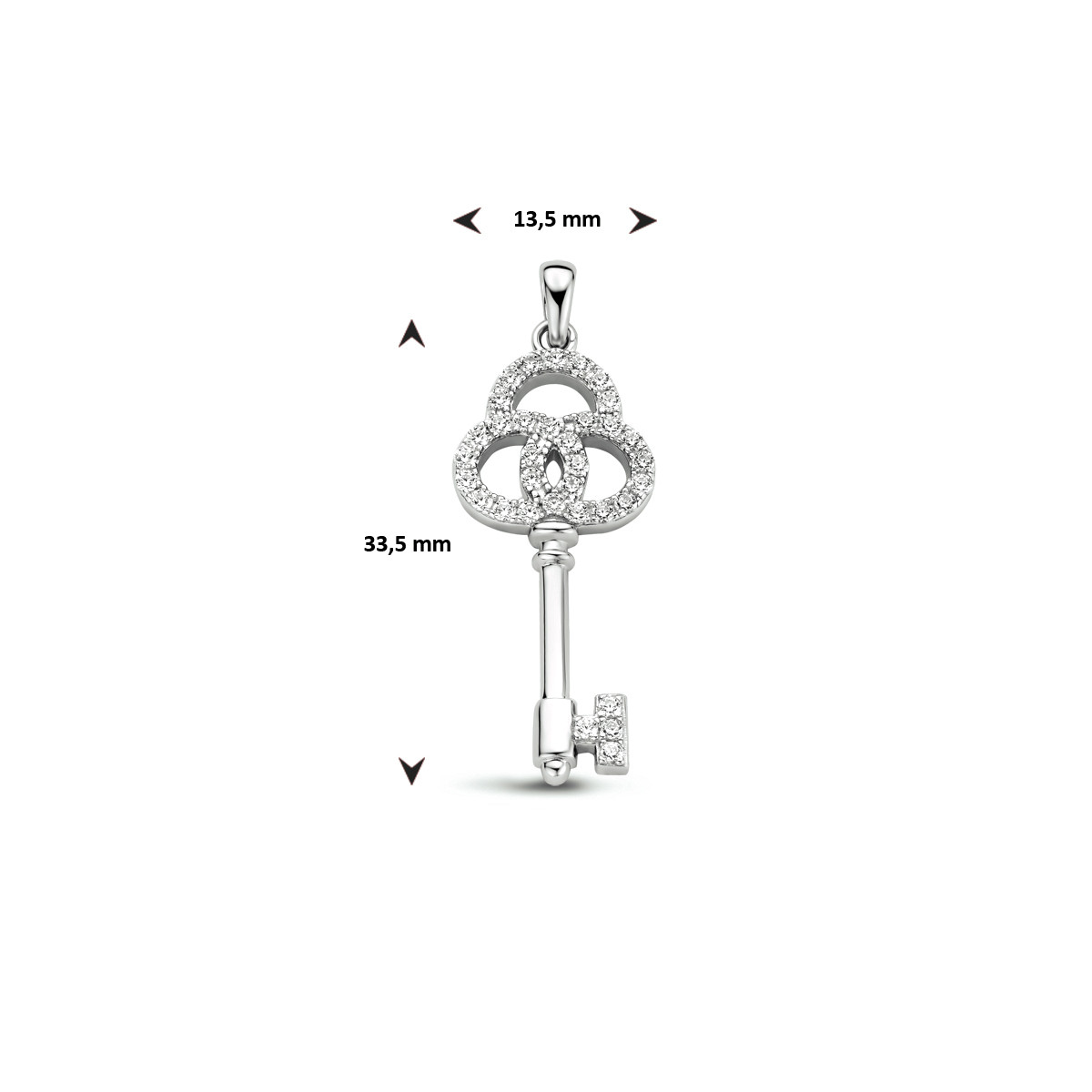 Gerhodineerde zilveren hanger met sleutel en zirkonia's - 38 x 13.5 mm