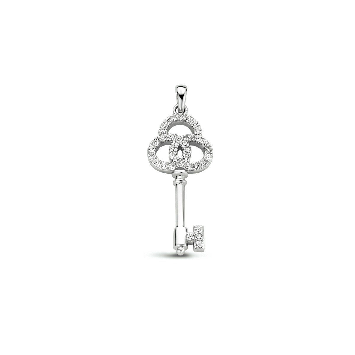 Gerhodineerde zilveren hanger met sleutel en zirkonia's - 38 x 13.5 mm