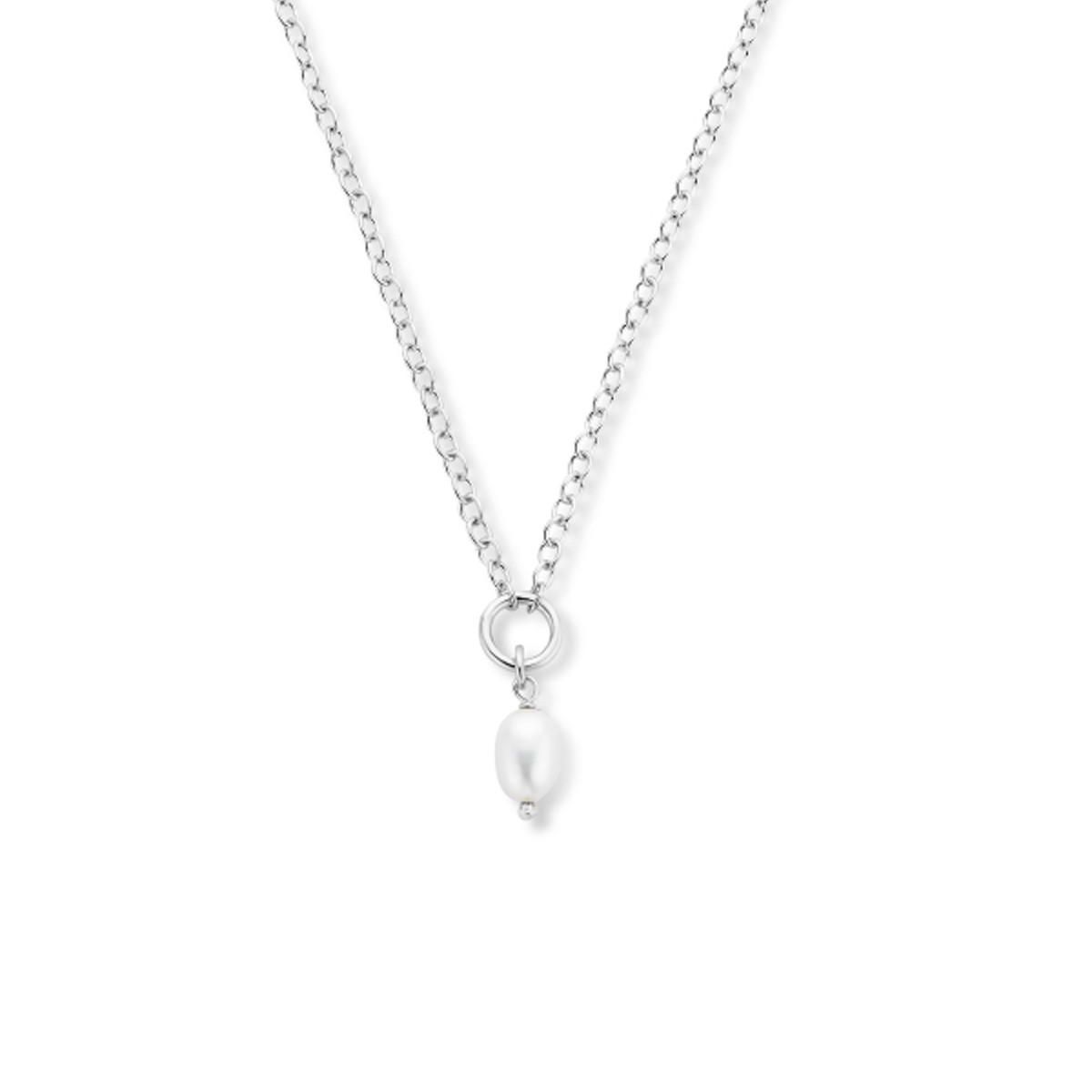 Gerhodineerde zilveren ketting met parel hanger 2.0 mm - 41 + 4 cm
