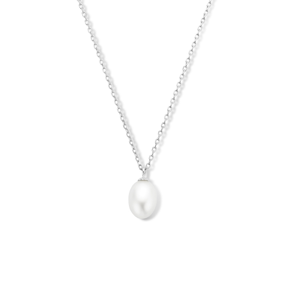 Gerhodineerde zilveren ketting met zoetwaterparel 1.1 mm - Lengte 41 + 4 cm