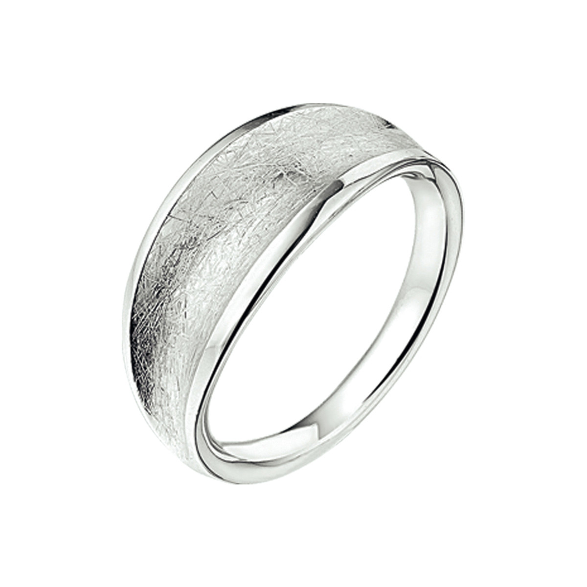 Gerhodineerde zilveren ring scratched met glanzende randen 9 mm breed