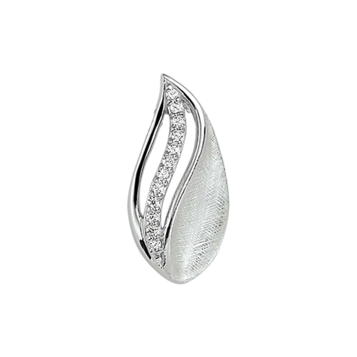 Gescratchte druppel hanger met zirkonia zilver - 21 x 10.5 mm