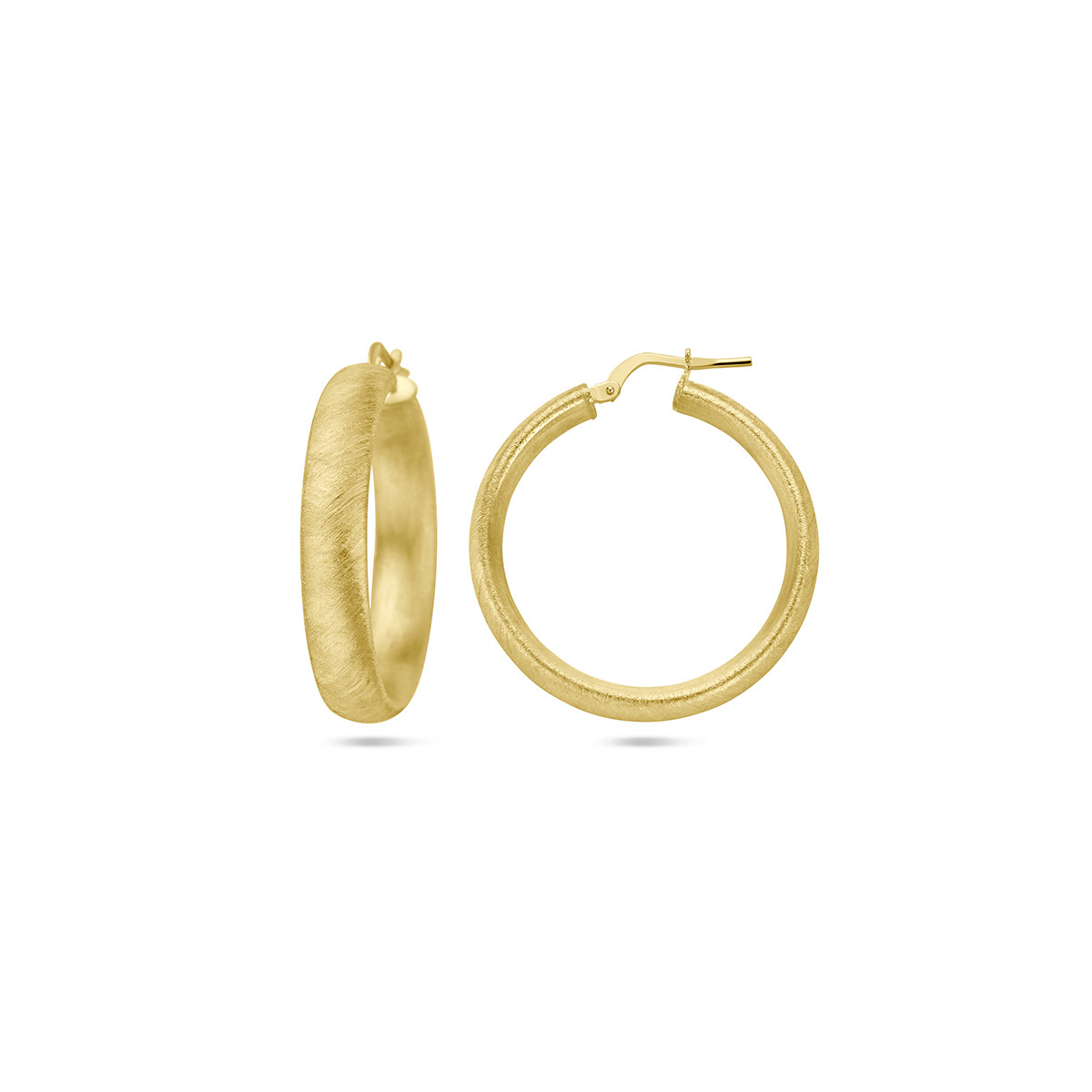 Gescratchte gold plated oorringen 6 mm ronde buis - Diameter 32 mm