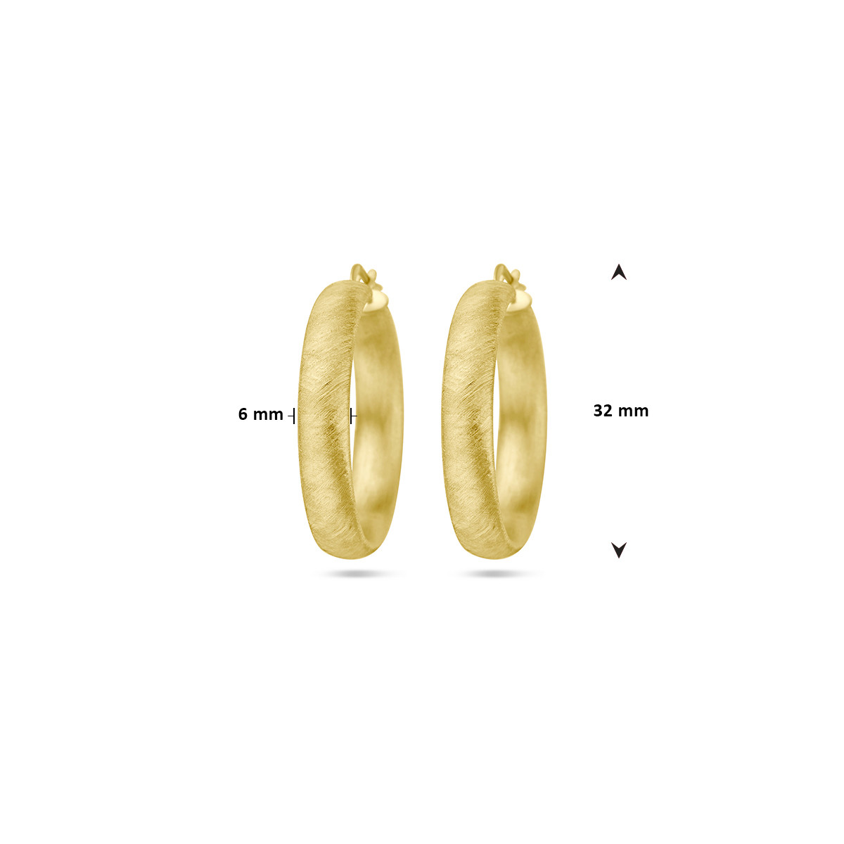 Gescratchte gold plated oorringen 6 mm ronde buis - Diameter 32 mm