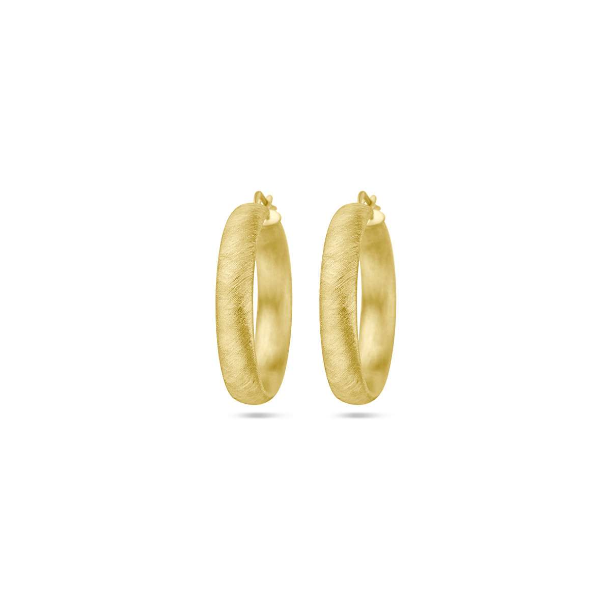 Gescratchte gold plated oorringen 6 mm ronde buis - Diameter 32 mm