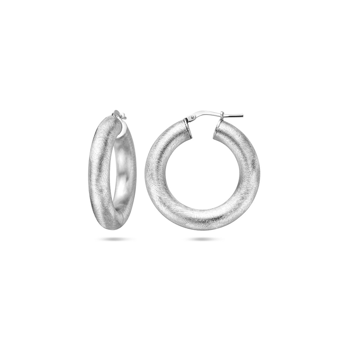 Gescratchte zilveren oorringen 6 mm ronde buis - Diameter 32 mm