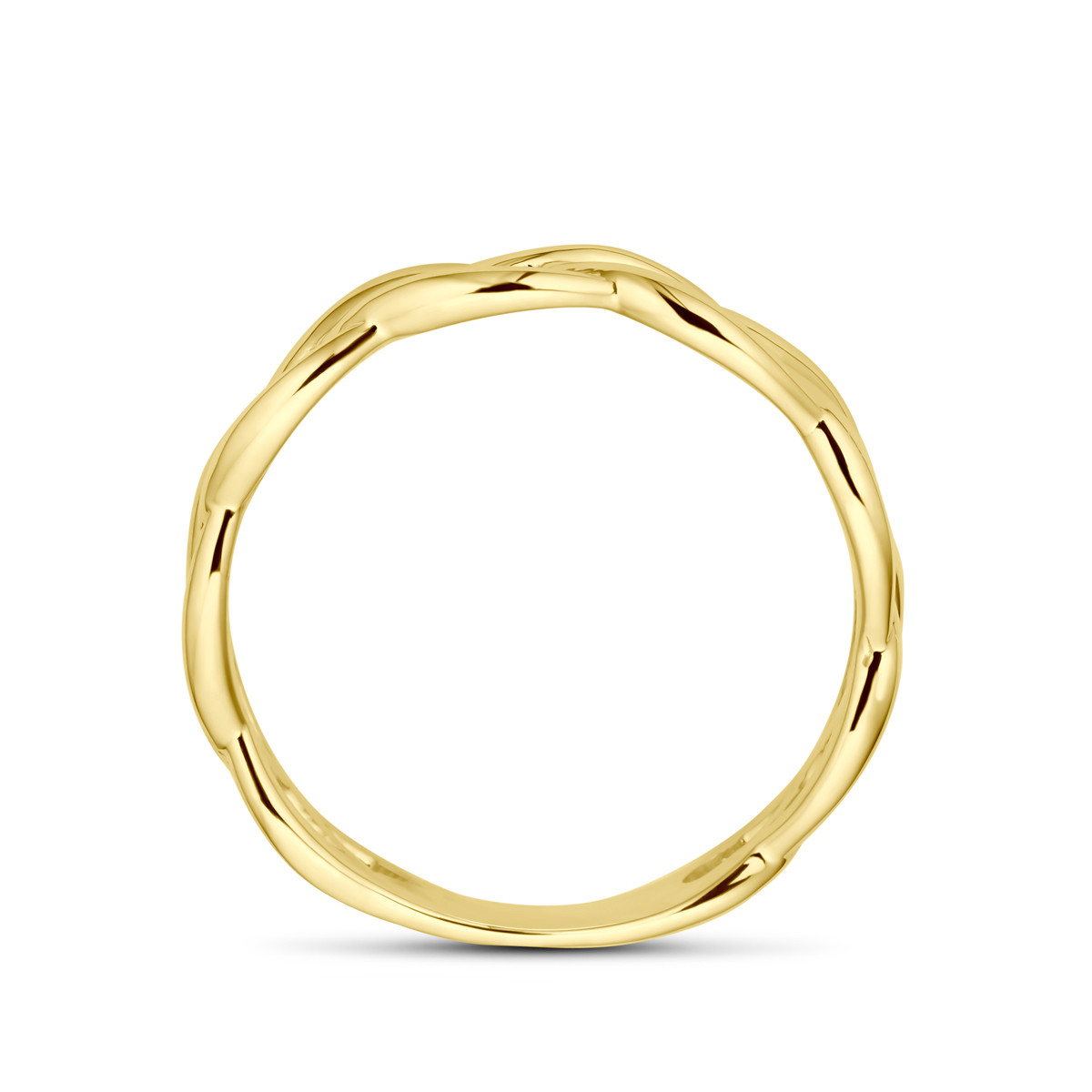 Gevlochten 14-karaat gouden damesring glanzende afwerking 3.5 mm breed