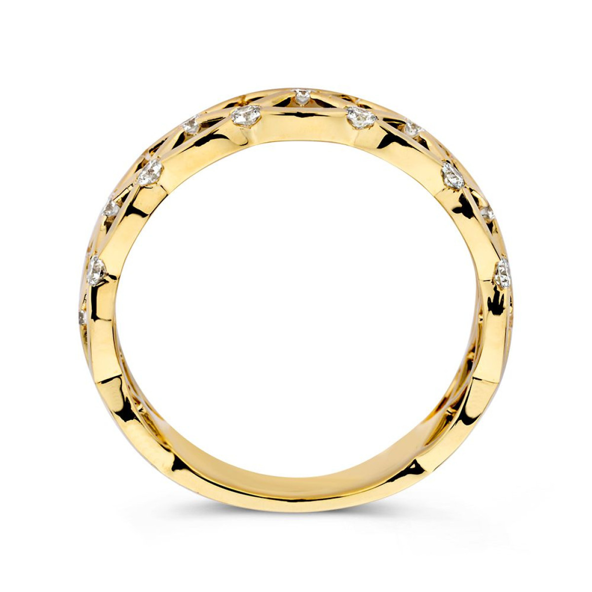 Geweven gouden schakelring met diamanten 0.46 crt van 8.3 mm breed