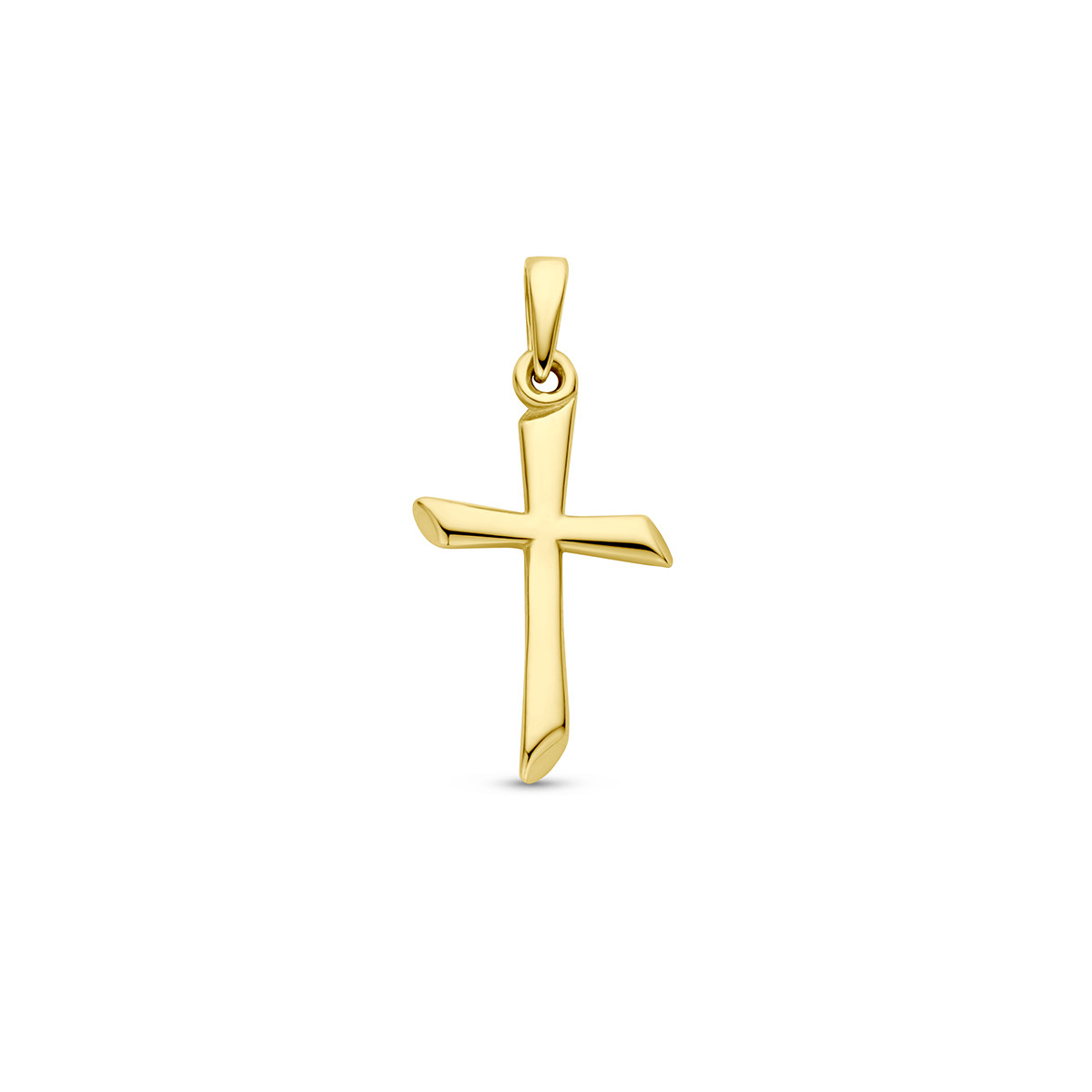 Glad 14-karaat gouden kruisje - 11 mm x 19 mm