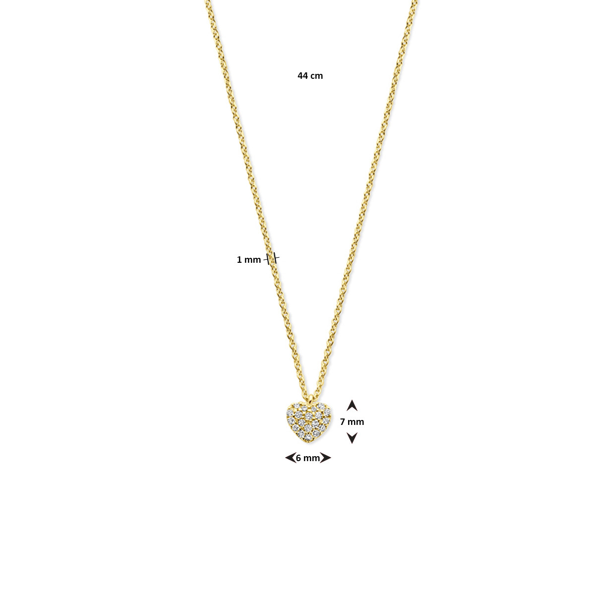 Glanzende 14-karaat gouden ketting met anker en hartvormige diamant hanger 0.09 crt - Lengte 40-42-44 cm
