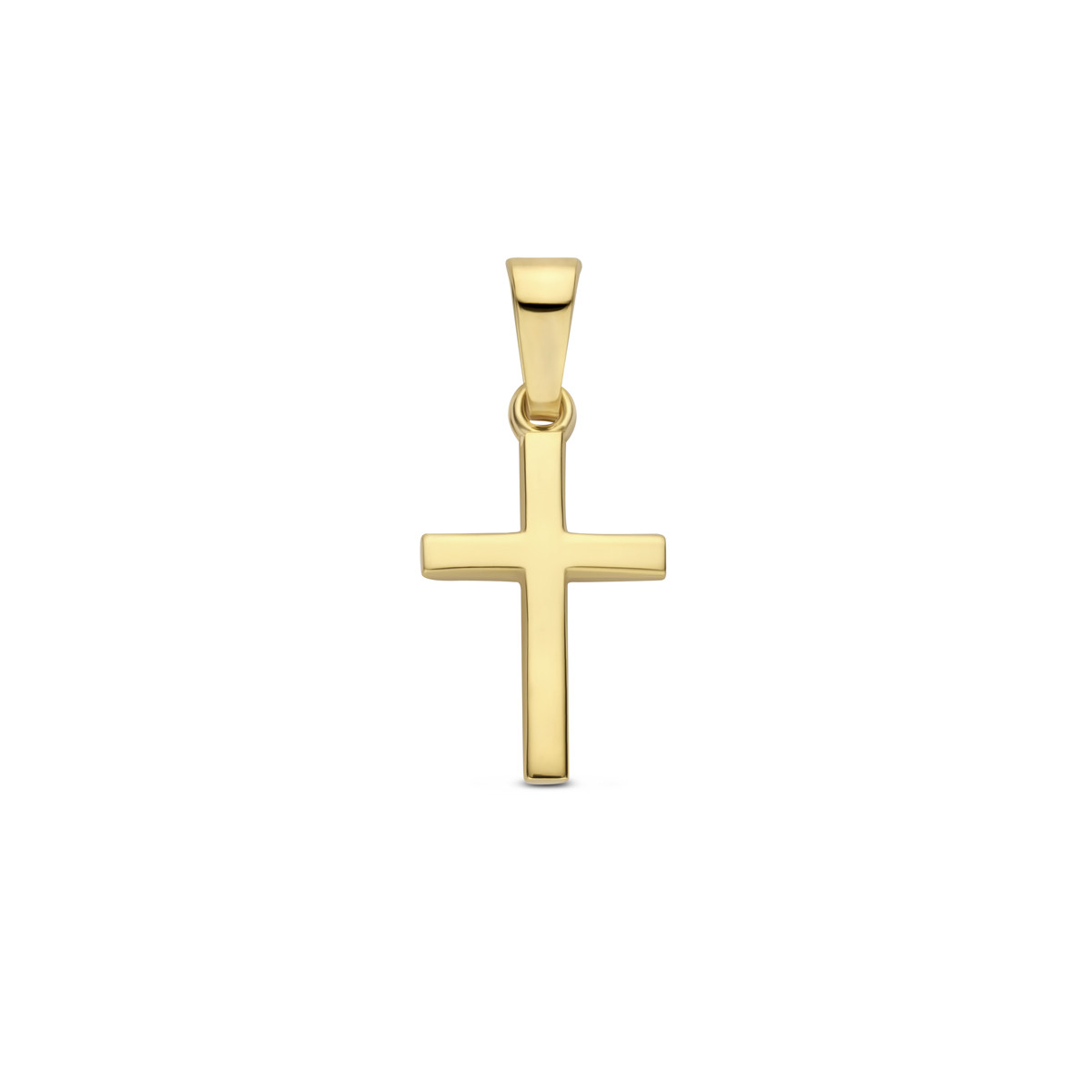 Glanzende 14-karaat gouden kruisje hanger 9 mm breed - Hoogte 13 mm