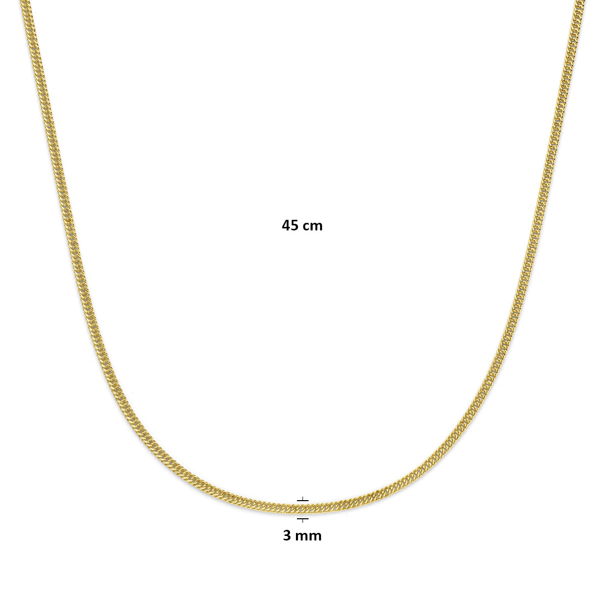 Glanzende 14-karaat gouden schakelketting met gourmetschakel 3 mm breed zilgold - Lengte 45 cm