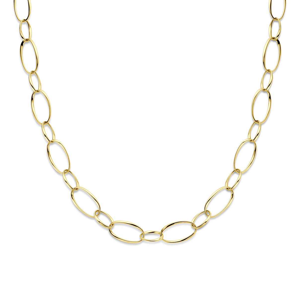 Glanzende 14-karaat gouden schakelketting met ovale schakel - Lengte 50 cm en 15 mm breed