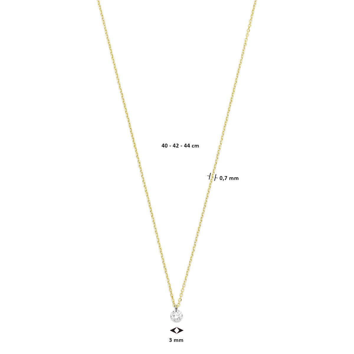 Glanzende 18-karaat gouden ketting met briljant geslepen diamanten hanger 0.10 crt - Lengte 40-42-44 cm