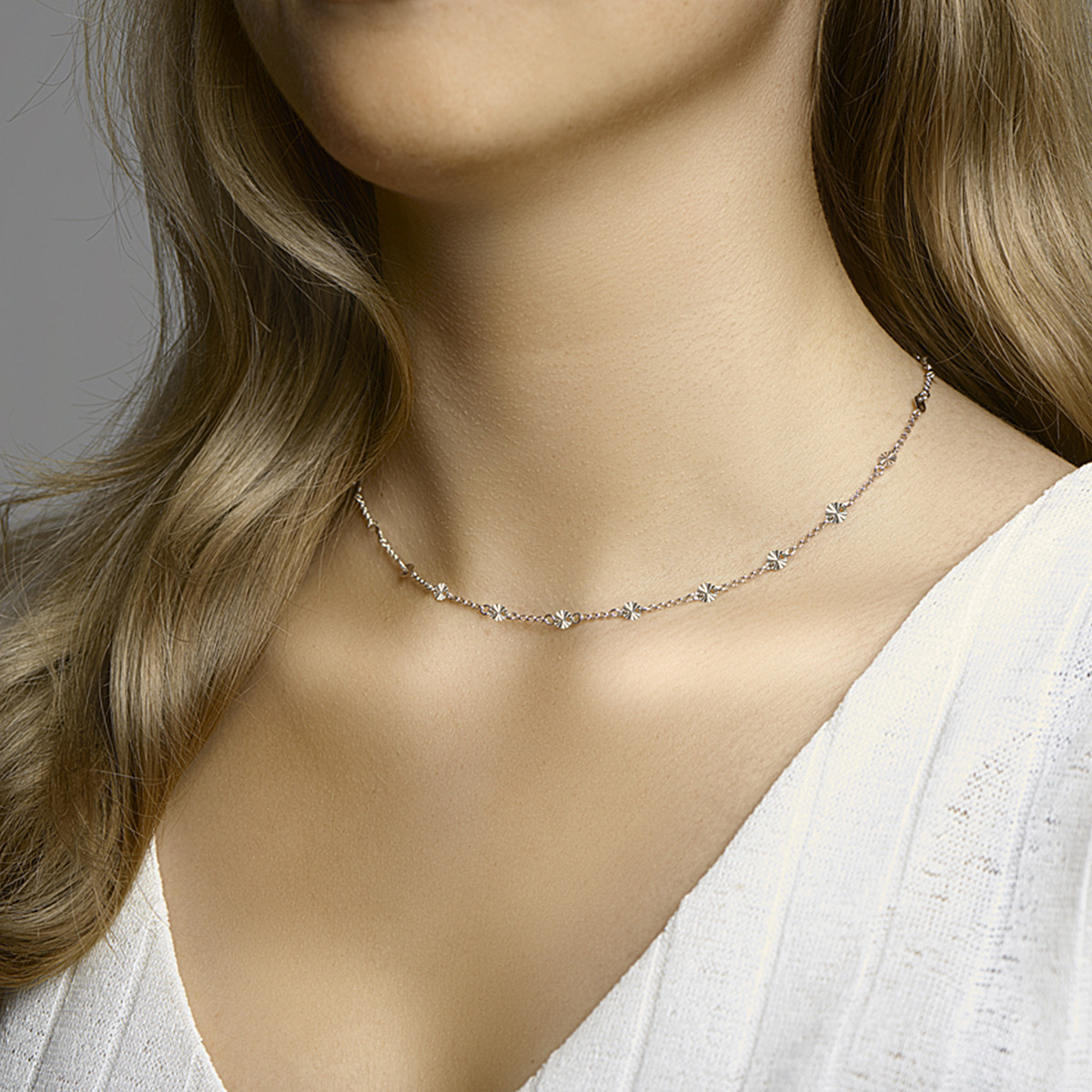 Glanzende 925 zilveren ketting met gediamanteerde cirkels 1.8 mm breed - Lengte 40-43 cm