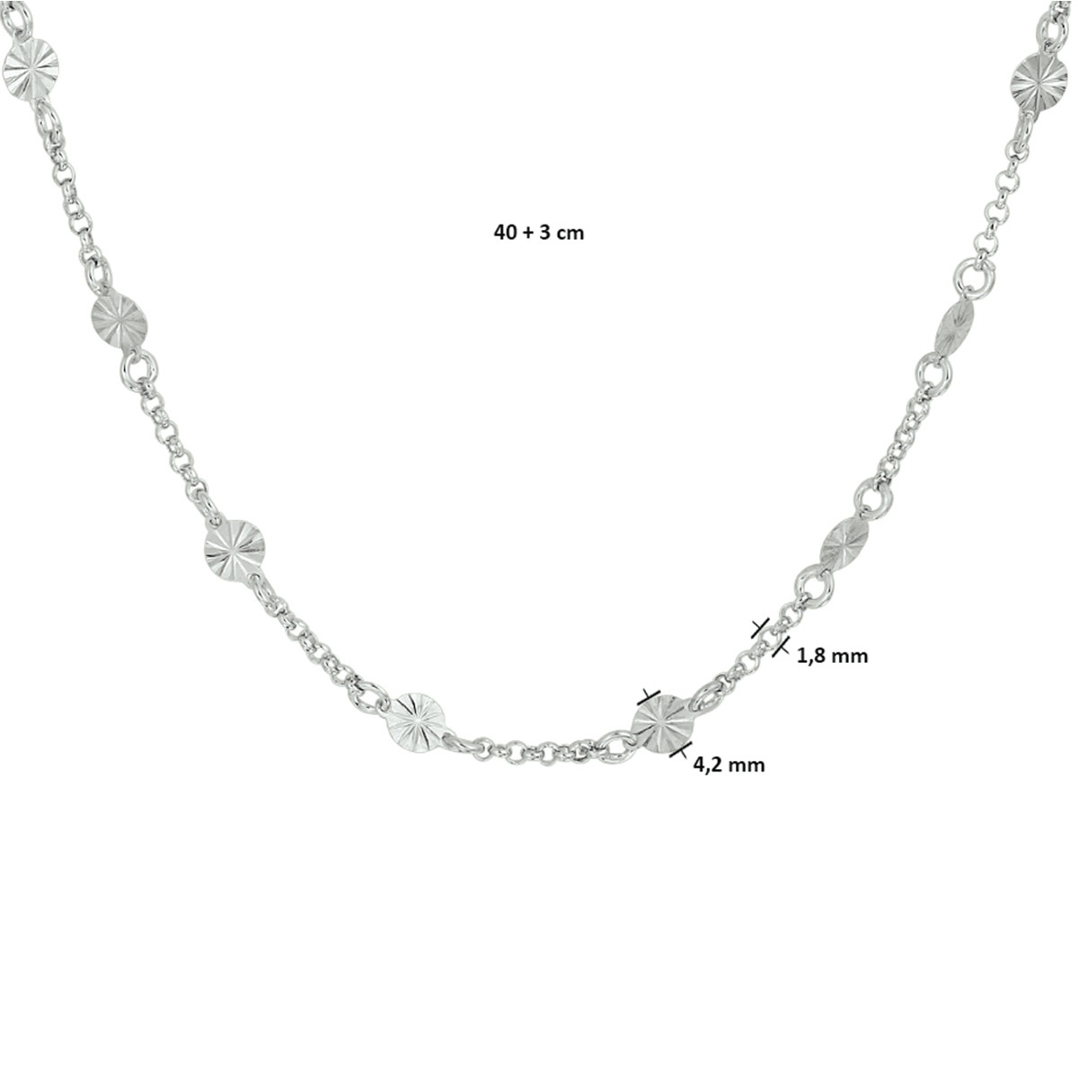 Glanzende 925 zilveren ketting met gediamanteerde cirkels 1.8 mm breed - Lengte 40-43 cm
