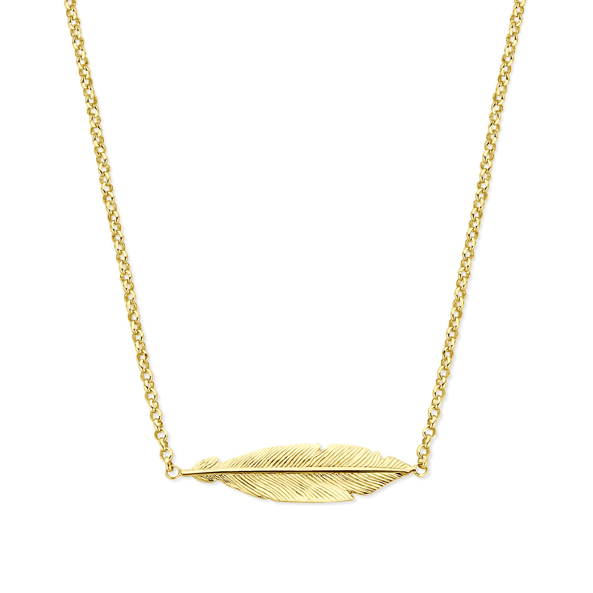 Glanzende gold plated ketting met veer hanger 1.8 mm breed - Lengte 40.5-43.5 cm