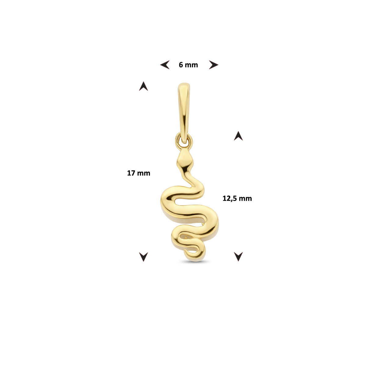 Glanzende gouden slang hanger - 6 mm x 17 mm