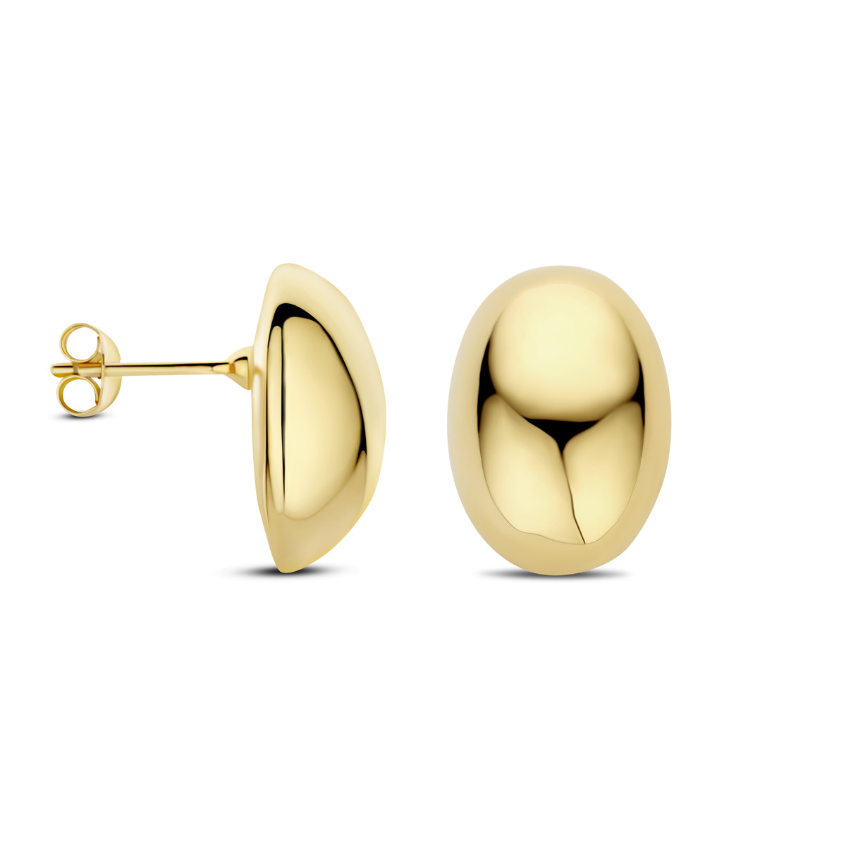 Glanzende ovale oorknoppen gold plated zilver 12.5 mm breed - Hoogte 19 mm
