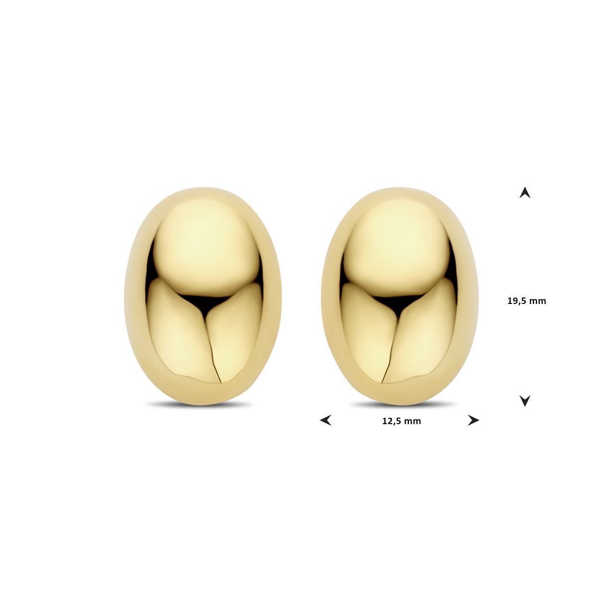 Glanzende ovale oorknoppen gold plated zilver 12.5 mm breed - Hoogte 19 mm