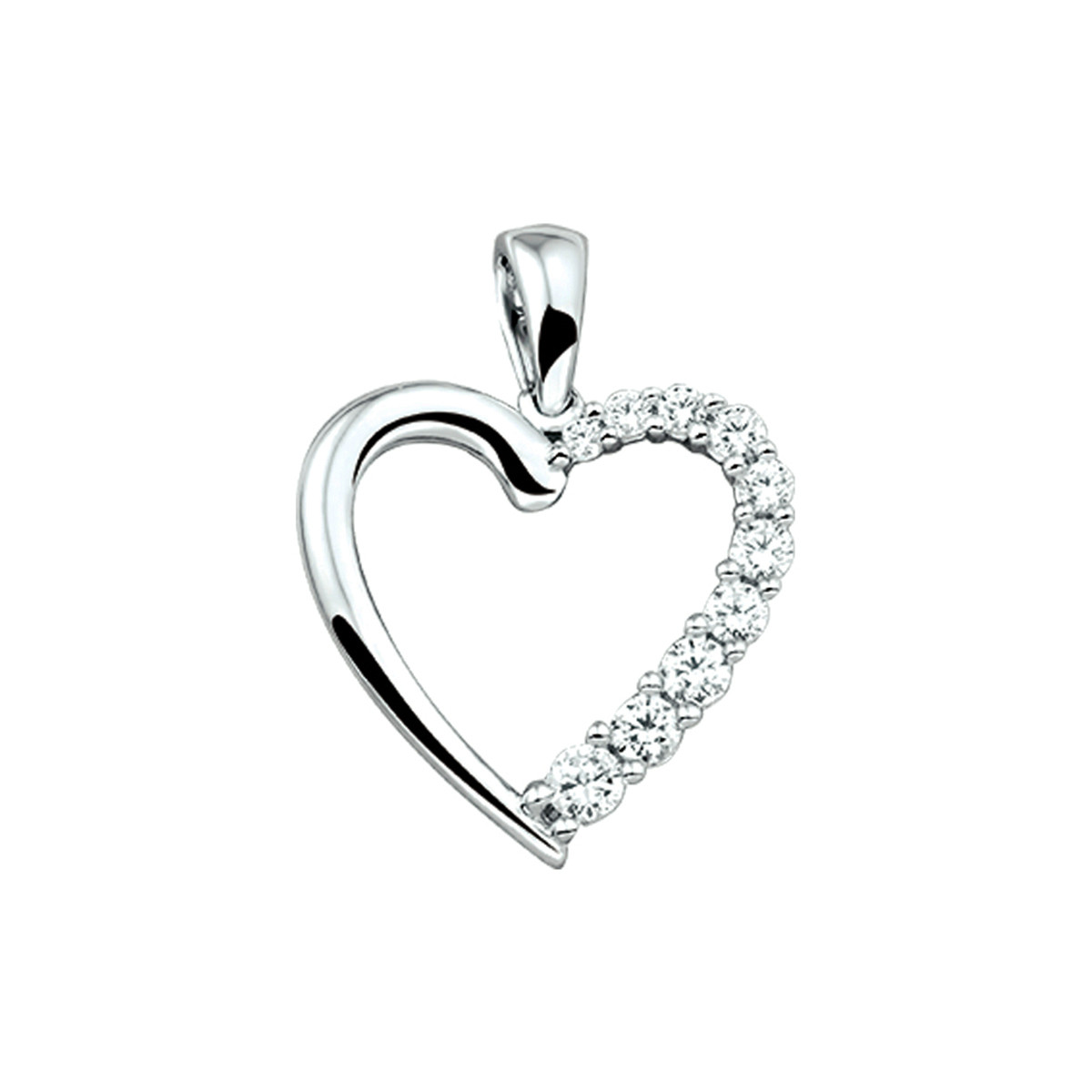 Glanzende zilveren hartjes hanger met zirkonia 18 mm breed - Hoogte 17.5 mm