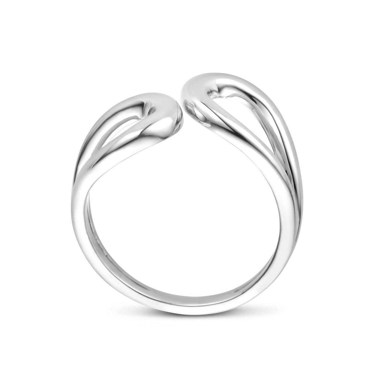 Glanzende zilveren ring met golvende open vorm 12 mm breed