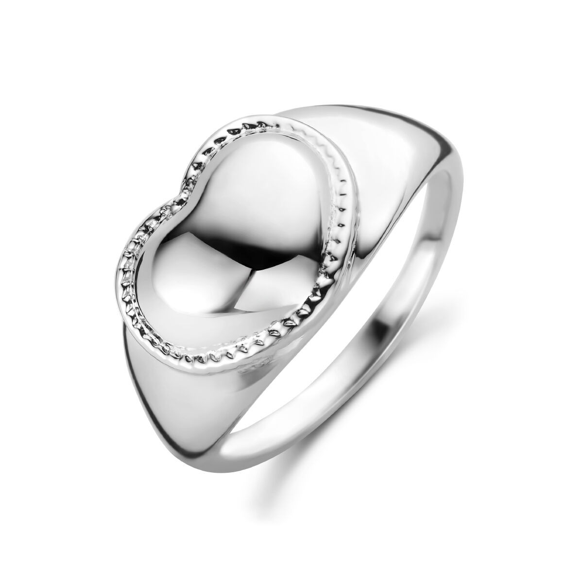 Glanzende zilveren ring met hart