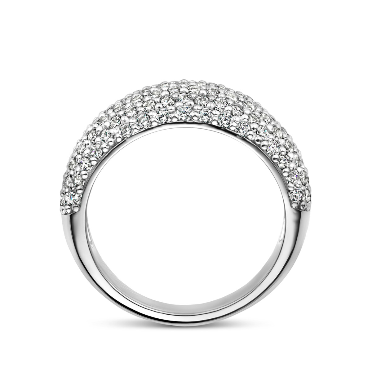 Glanzende zilveren ring met rijen pavé gezette zirkonia's 9 mm breed