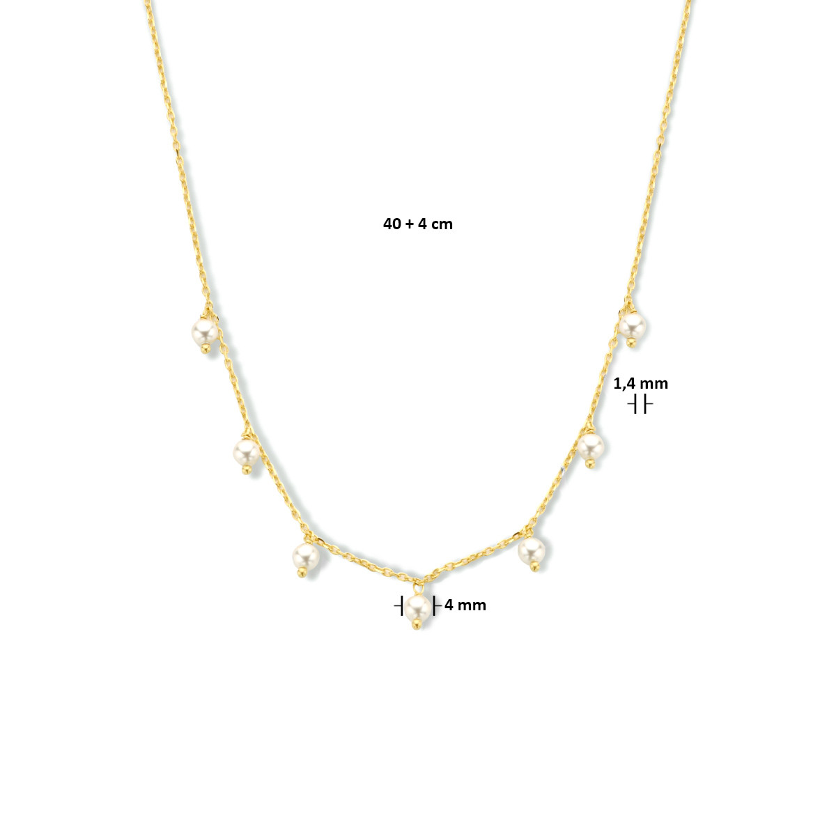 Gold plated ankerketting met 4 mm parels - Lengte 40 + 4 cm
