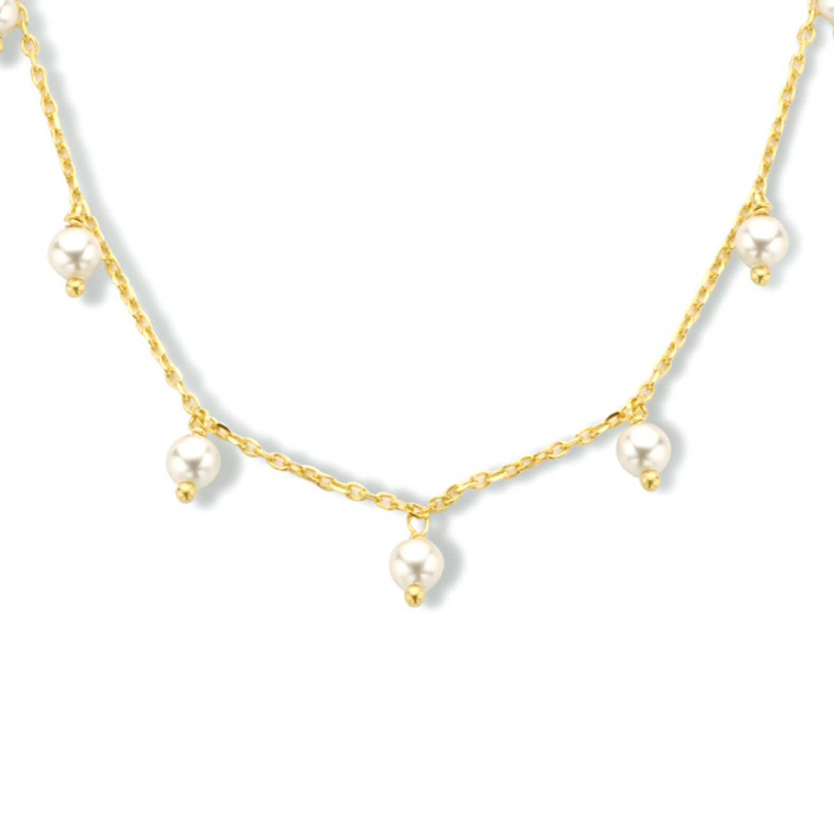 Gold plated ankerketting met 4 mm parels - Lengte 40 + 4 cm