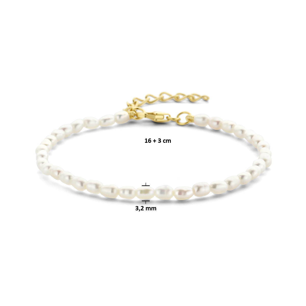 Gold plated armband met parels 3.2 mm - Lengte 16 + 3 cm