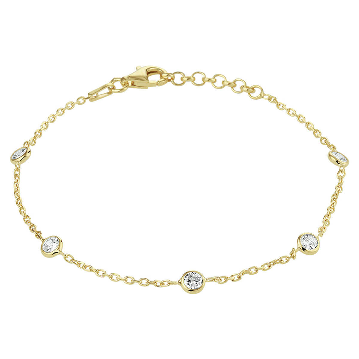 Gold plated armband met transparante zirkonia's van 4 mm - Lengte 17-19 cm