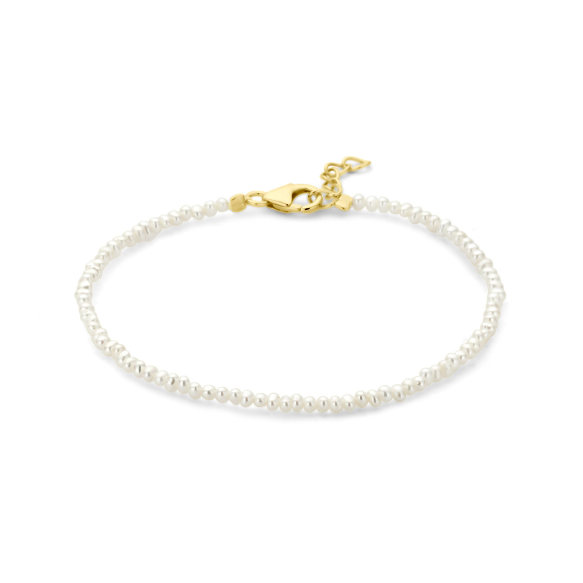 Gold plated armband met witte zoetwaterparels - Lengte 16.5-18.5 cm