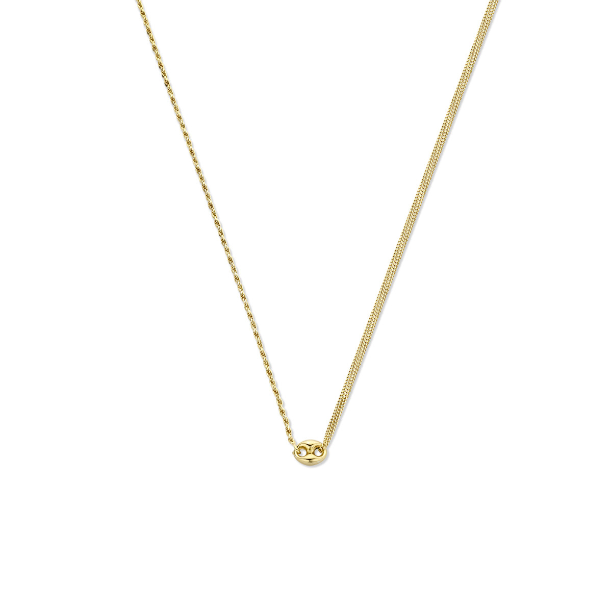 Gold plated combi-ketting met twee schakels en koffieboontje - Lengte 41 + 4 cm