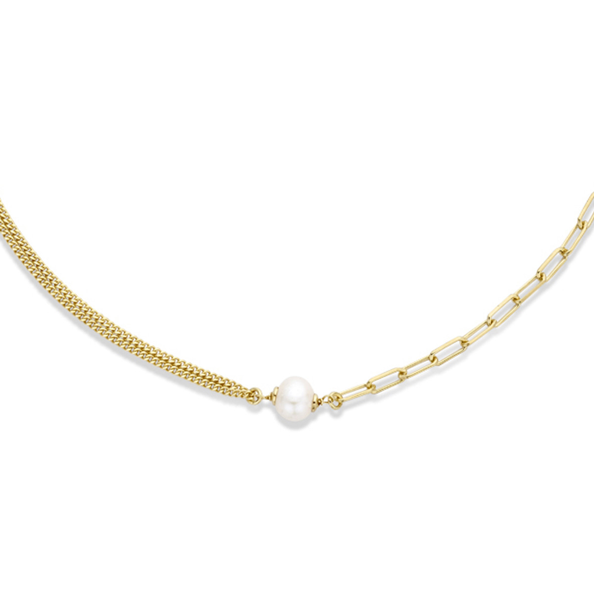 Gold plated combi-ketting met zoetwaterparel - Lengte 41 + 4 cm