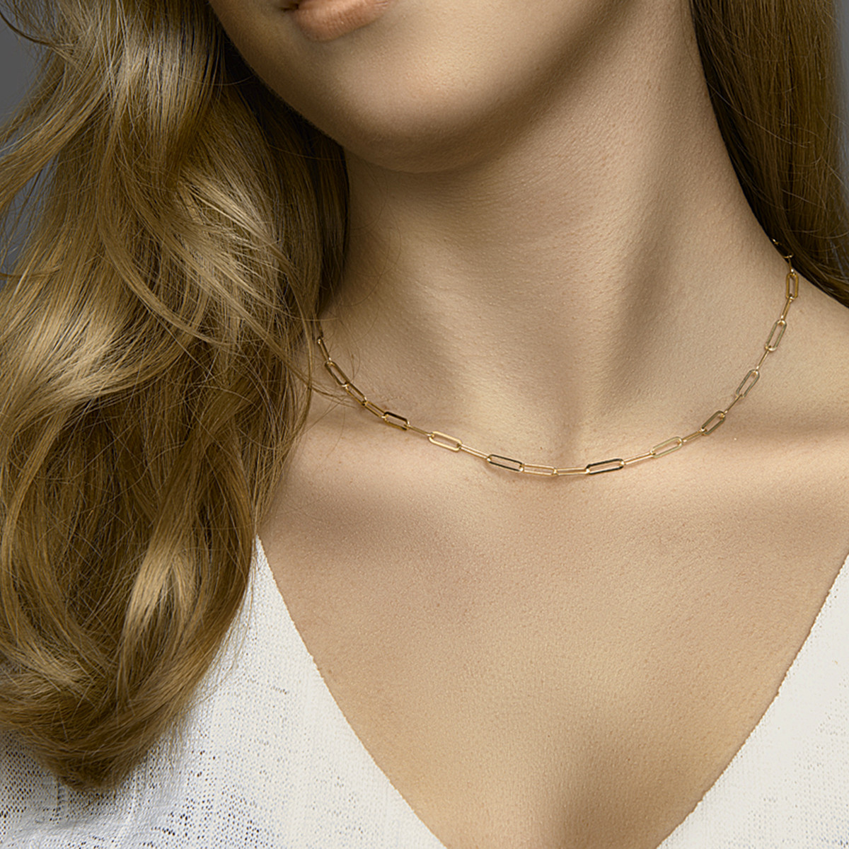Gold plated dames schakelketting paperclip 3.8 mm breed - Lengte 41-45 cm