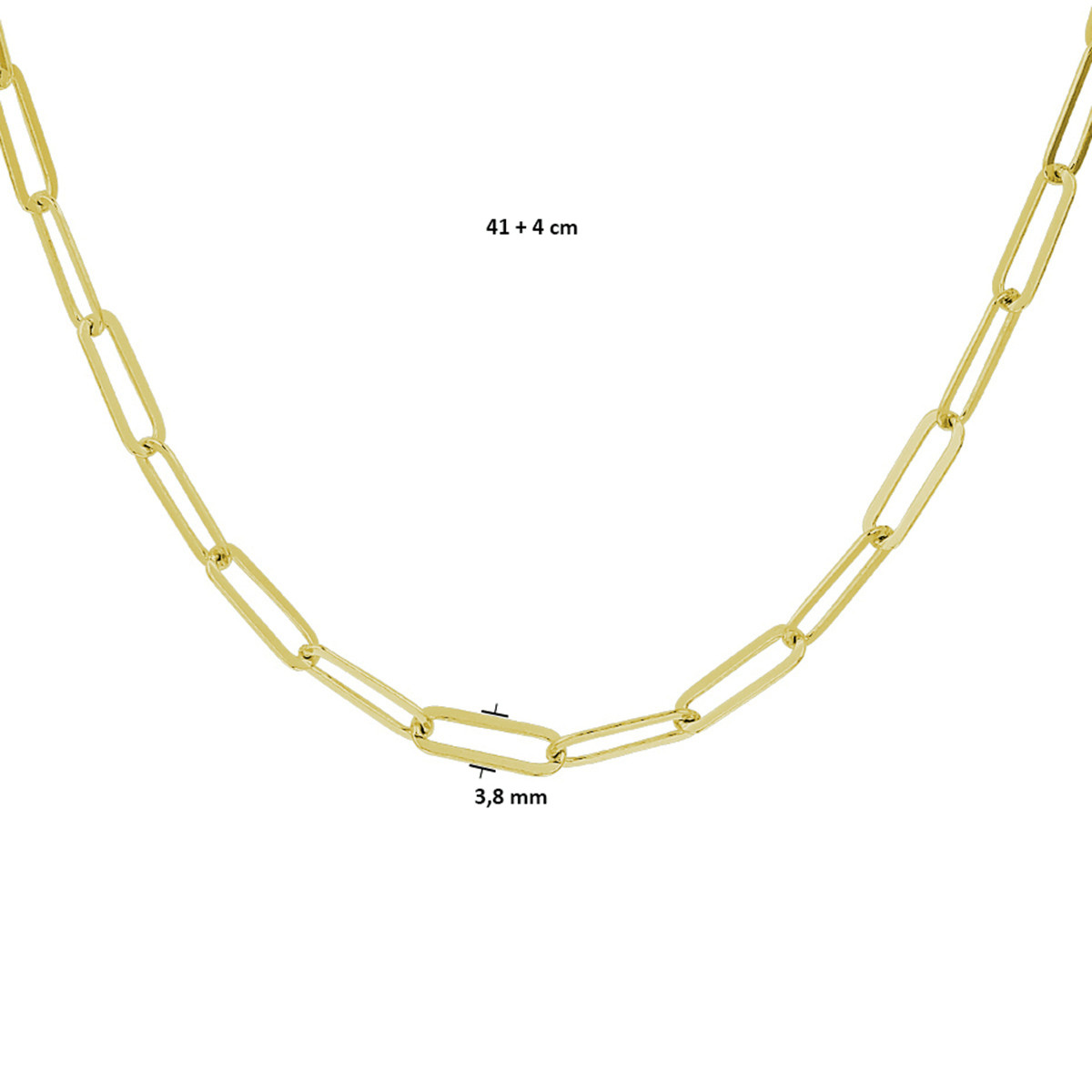 Gold plated dames schakelketting paperclip 3.8 mm breed - Lengte 41-45 cm