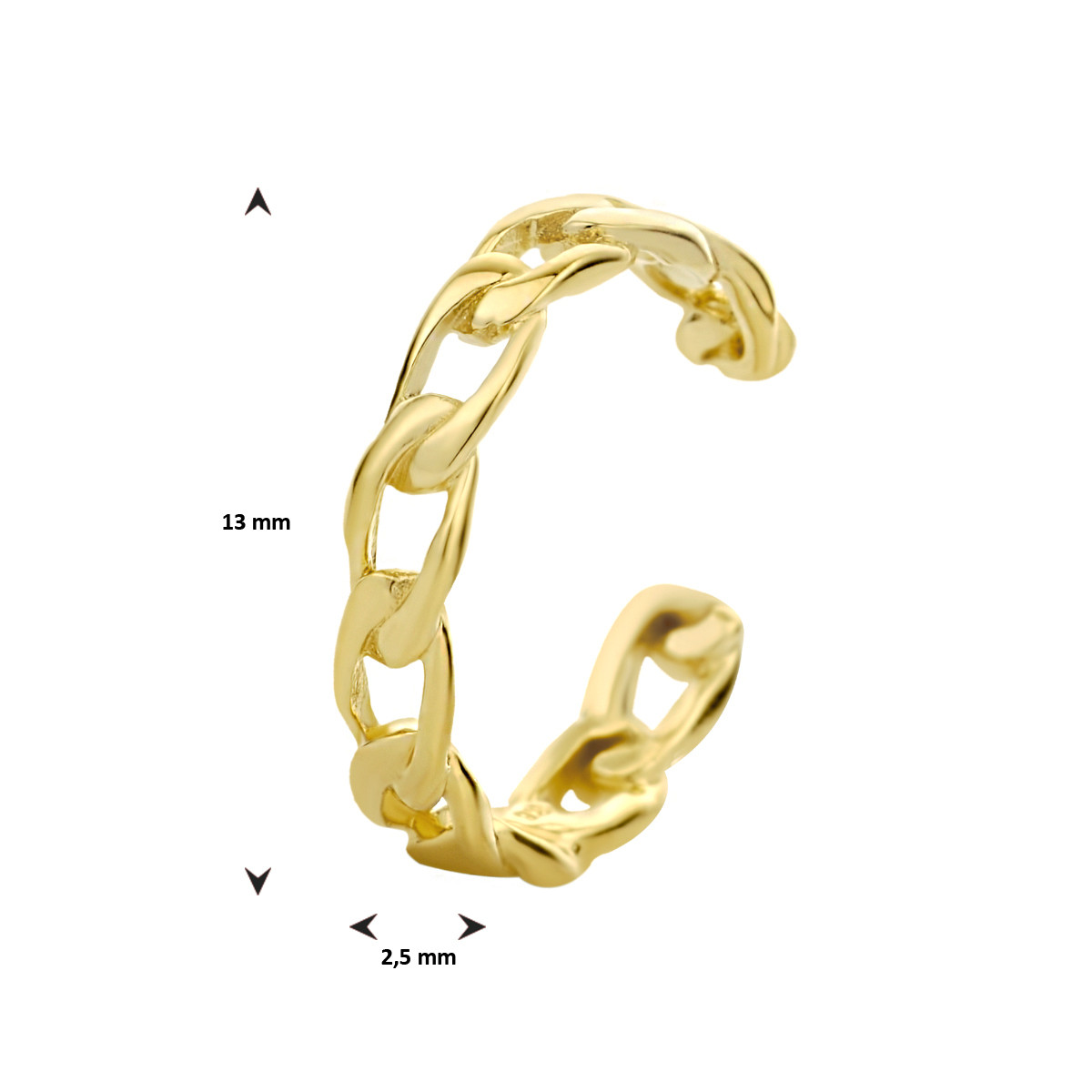 Gold plated earcuff met schakelmotief 2.5 mm breed - Diameter 13 mm - per stuk