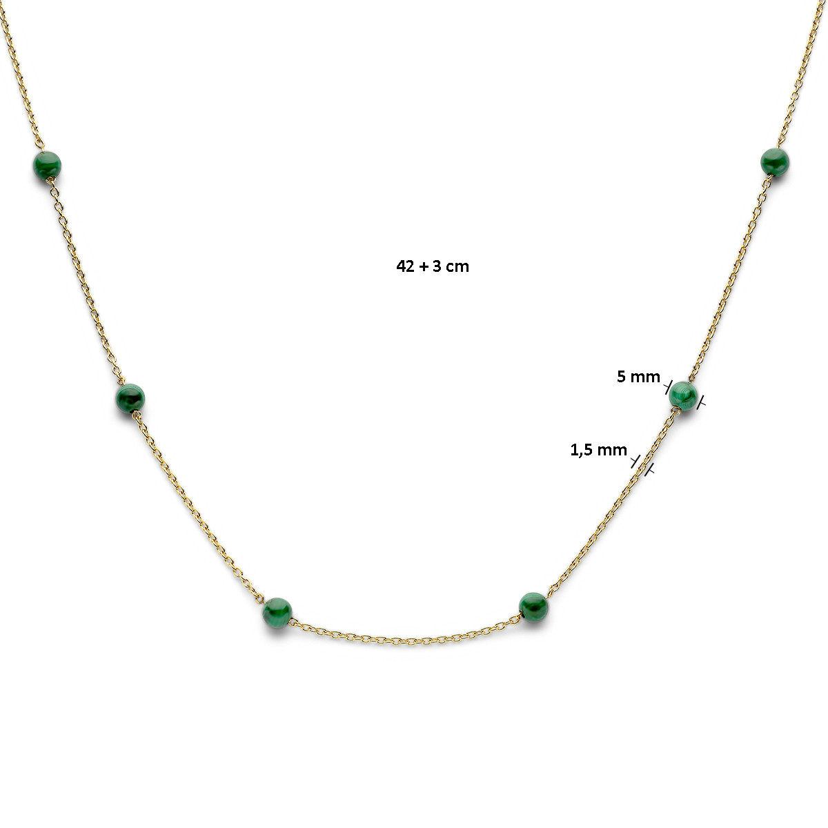 Gold plated edelsteen ketting met groene malachiet bolletjes - Lengte 42-45 cm