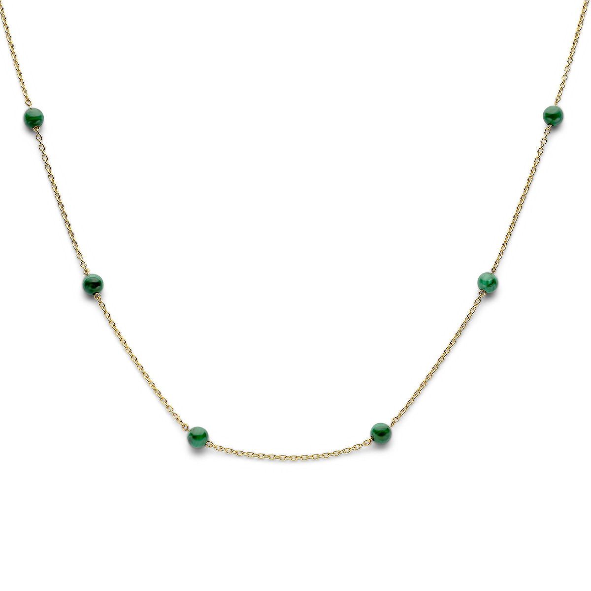 Gold plated edelsteen ketting met groene malachiet bolletjes - Lengte 42-45 cm