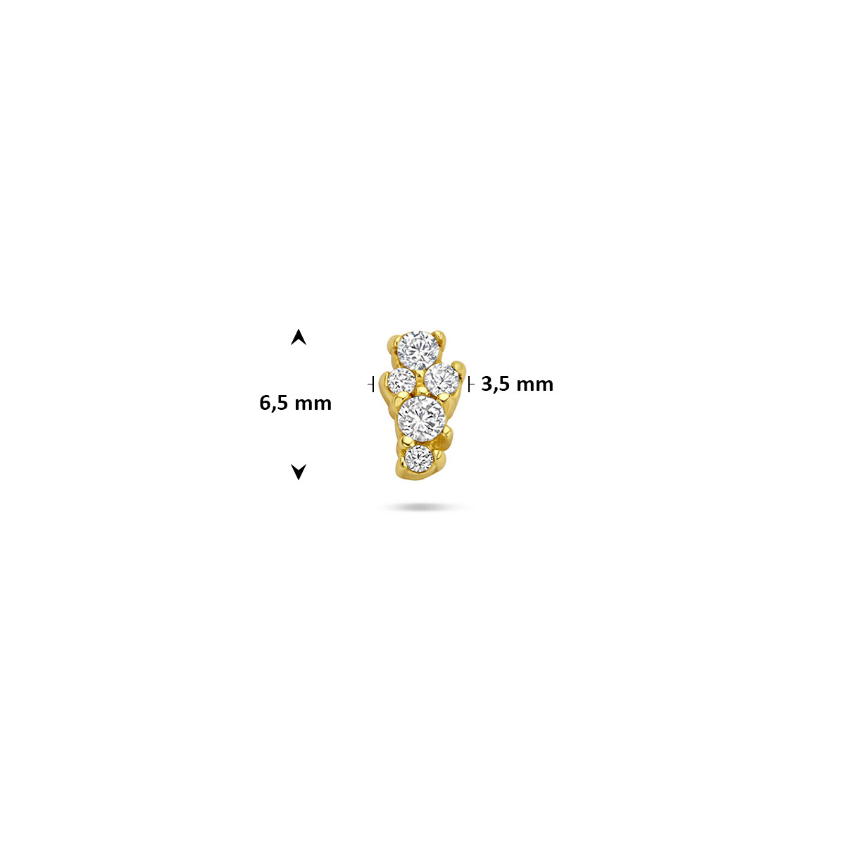 Gold plated flatback piercing met transparante zirkonia 3.5 mm breed - Hoogte 6.5 mm - Per stuk